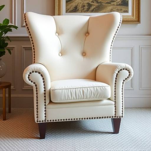 Comfortable cream-colored armchair with a high back and plush cushions