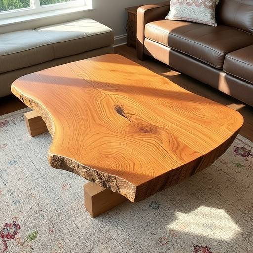 Rustic oak coffee table with a live edge detail