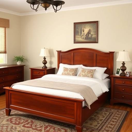 Solid cherry wood bedroom set including a bedframe and two nightstands